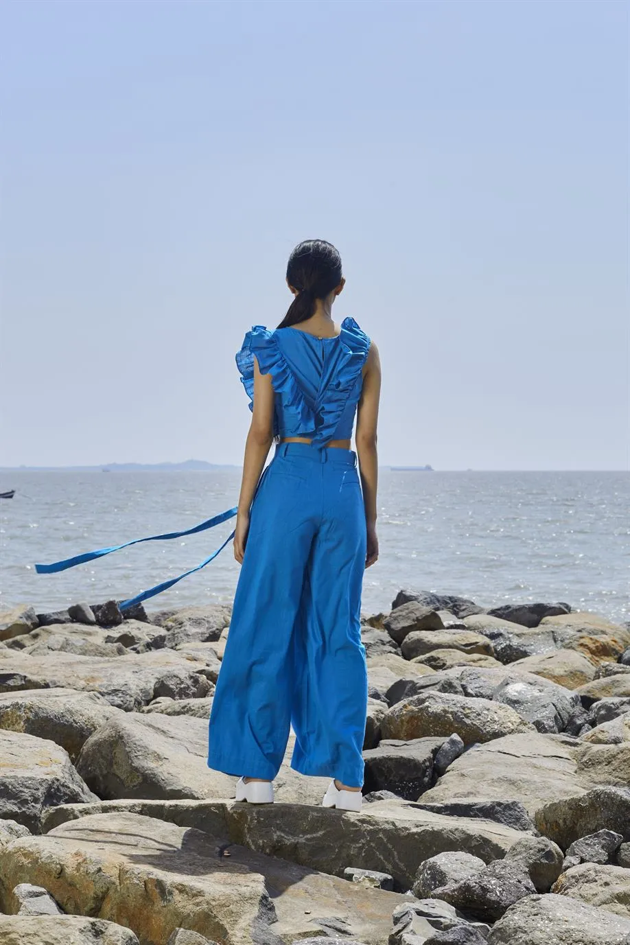 New Season Summer/Fall 24-Pants HighWaisted Cotton Blue-MT H-Waist Trouser-NA Slub Blue-Fashion Edit Mati