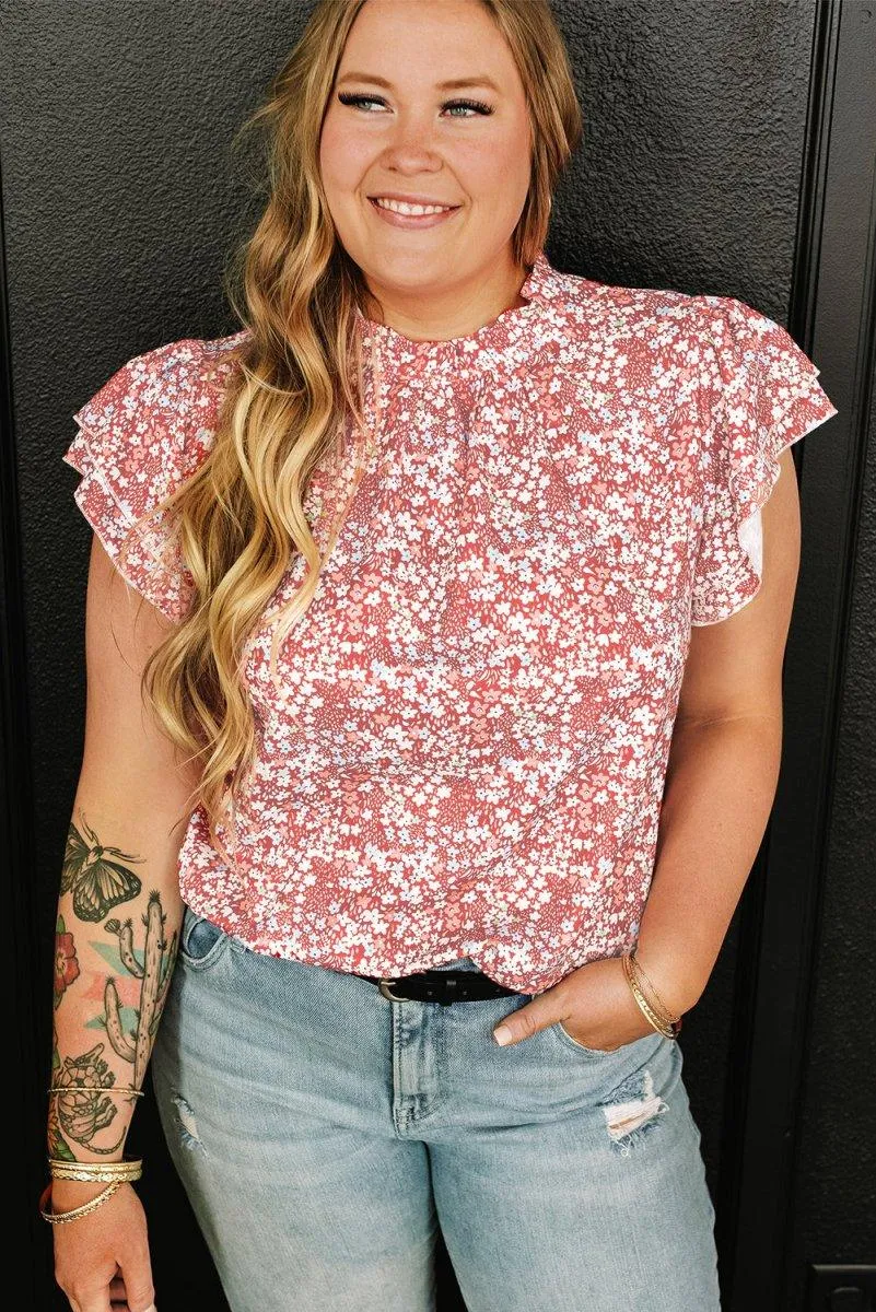 Nina Ruffled Pale Pink Plus Size Floral Blouse