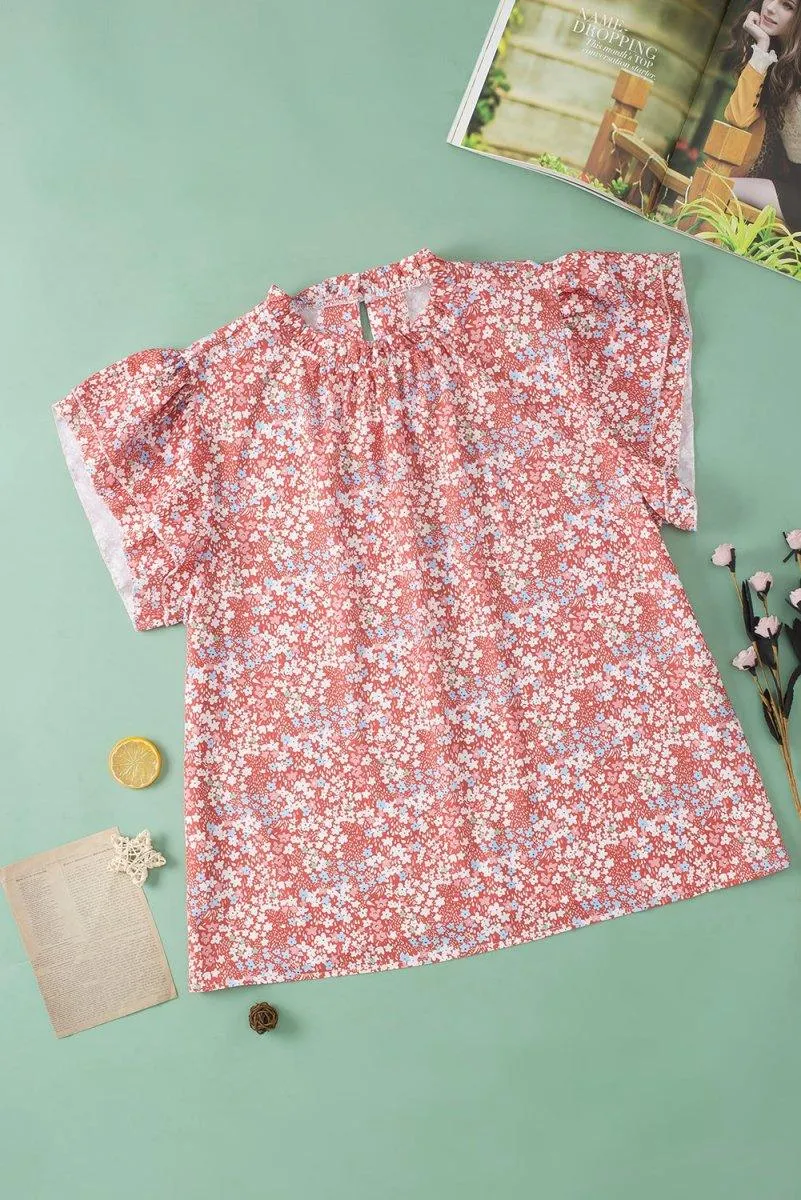 Nina Ruffled Pale Pink Plus Size Floral Blouse