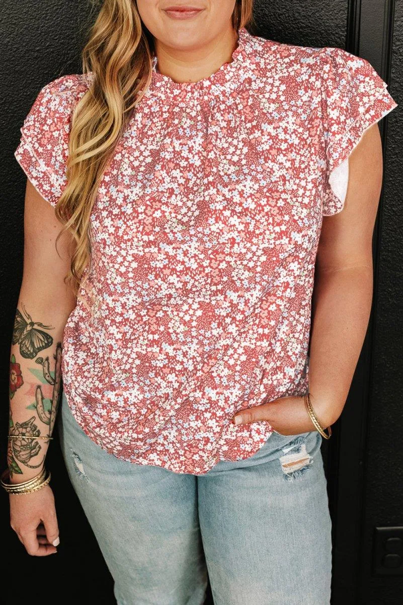 Nina Ruffled Pale Pink Plus Size Floral Blouse