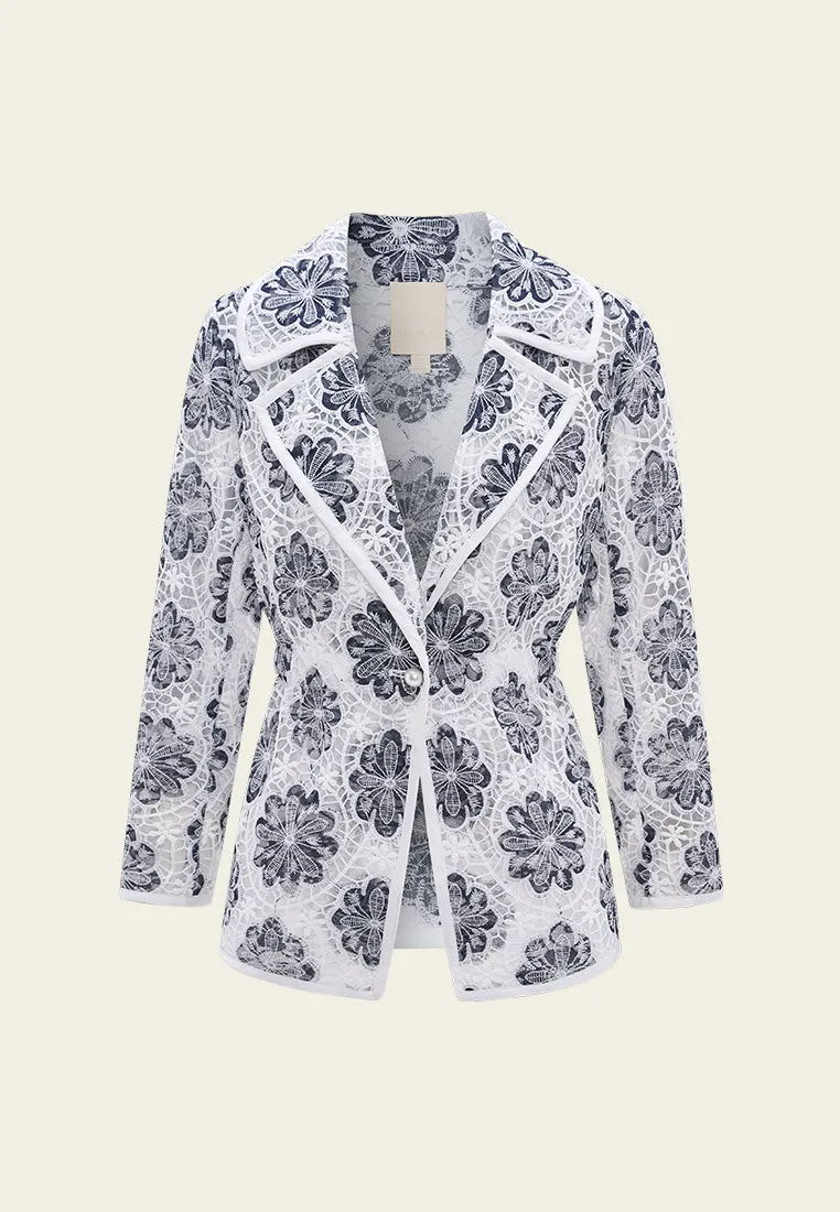 Notched-lapel Mesh Lace Jacket
