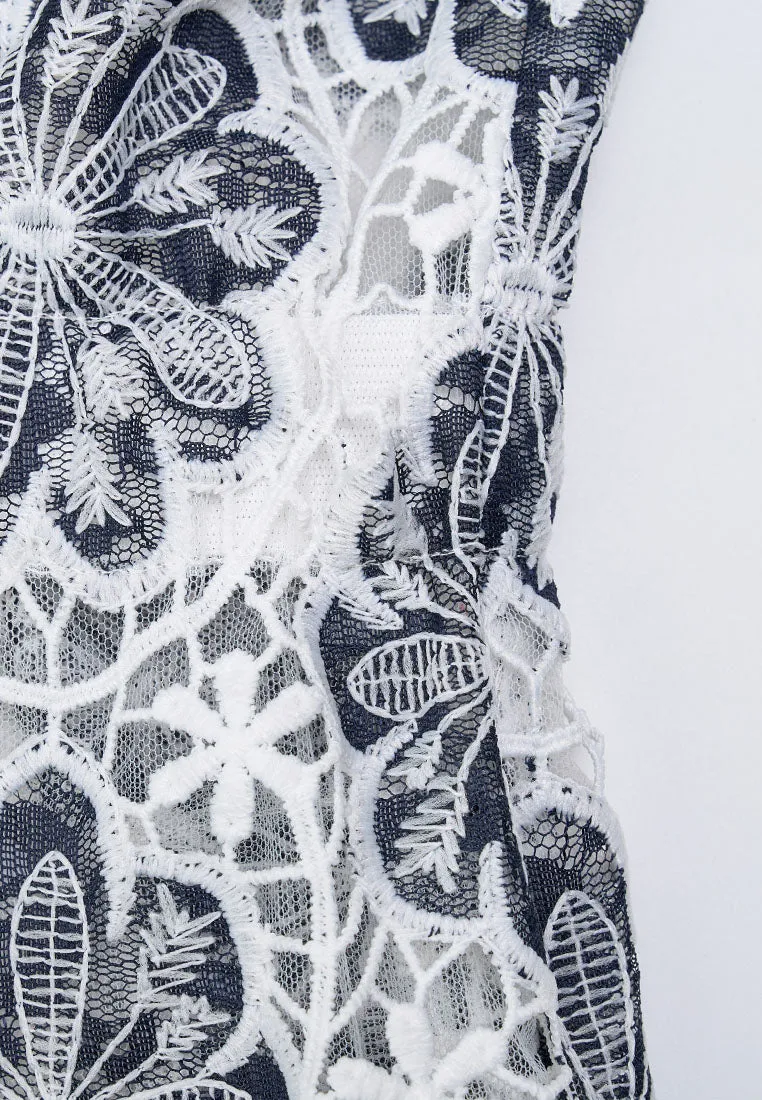 Notched-lapel Mesh Lace Jacket