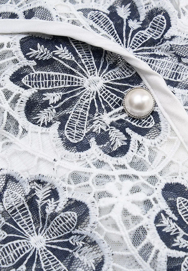 Notched-lapel Mesh Lace Jacket