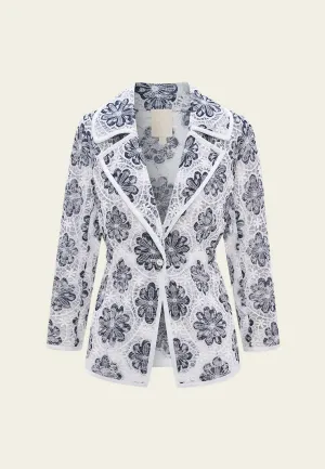 Notched-lapel Mesh Lace Jacket