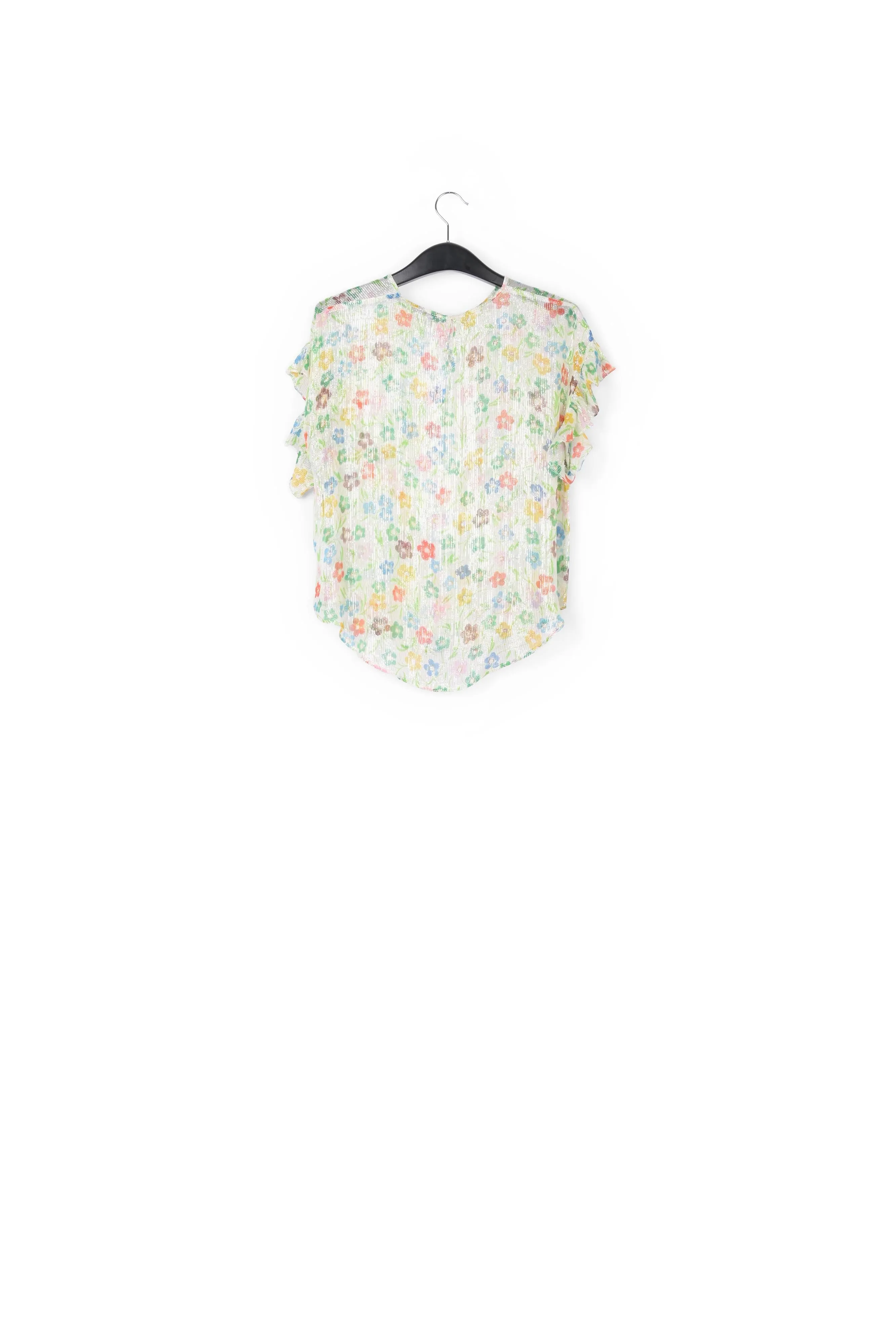 Off-white floral print top with ruffled sleeves