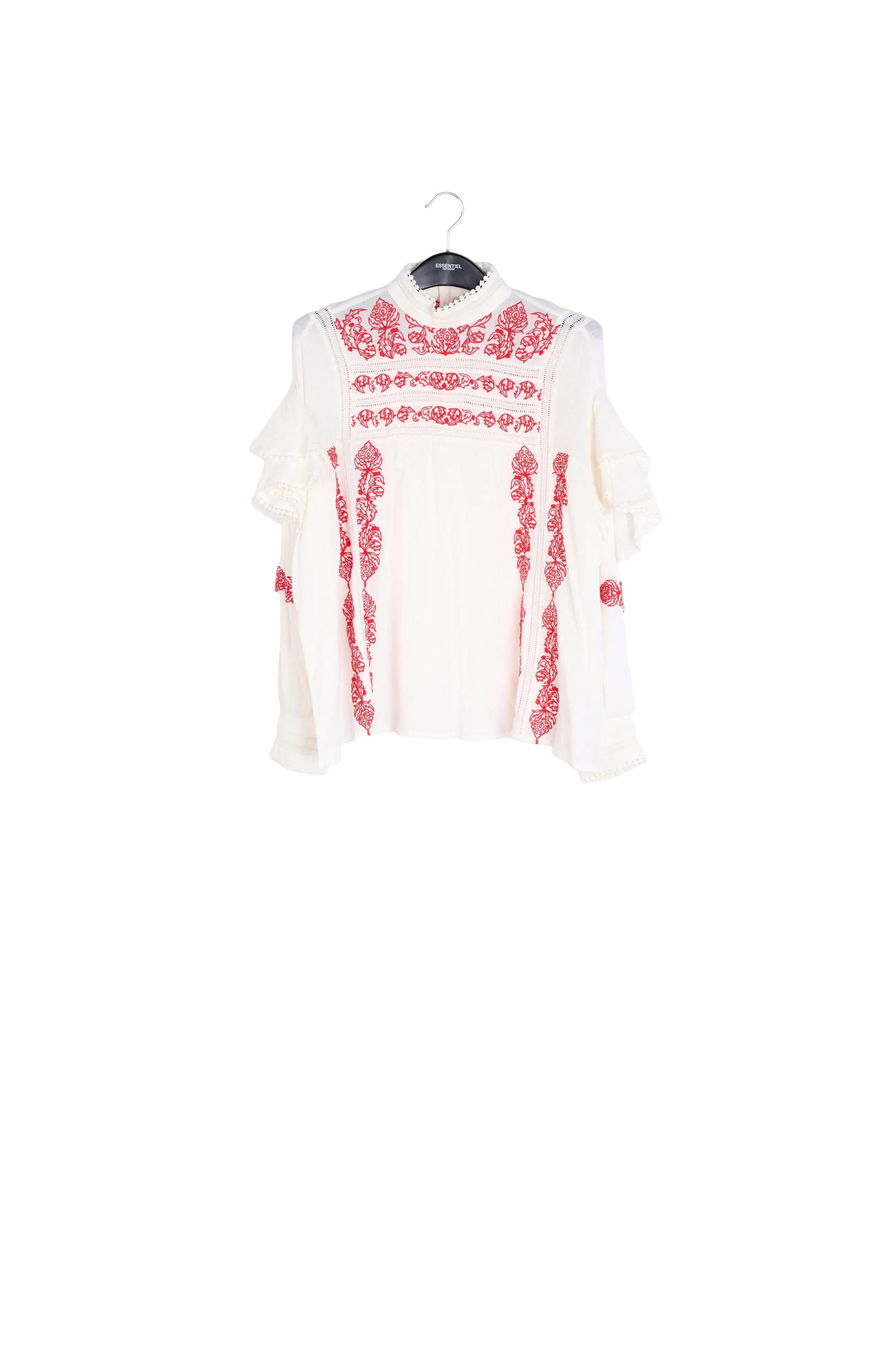 Off-white ruffled lace-trimmed top