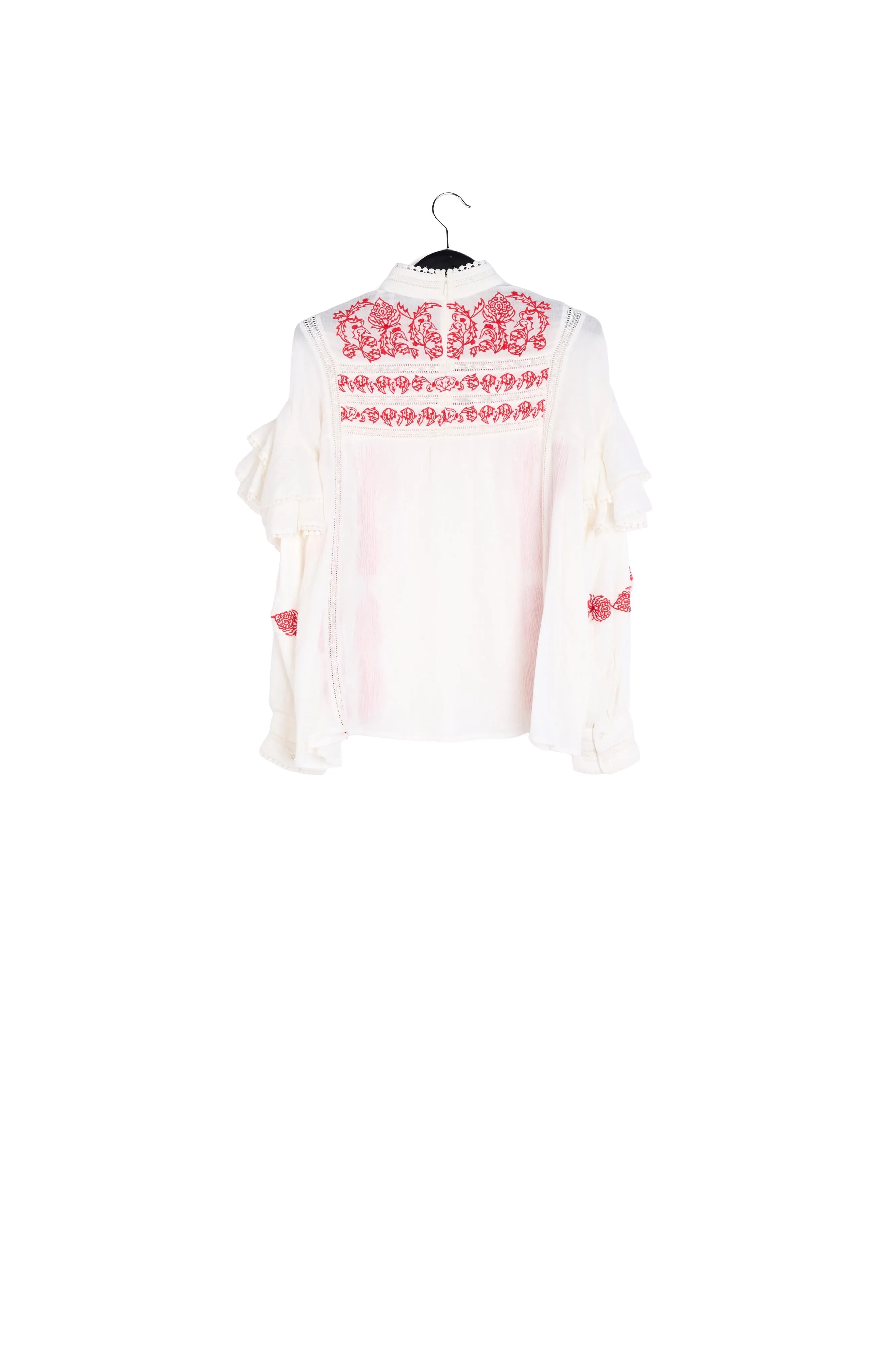 Off-white ruffled lace-trimmed top