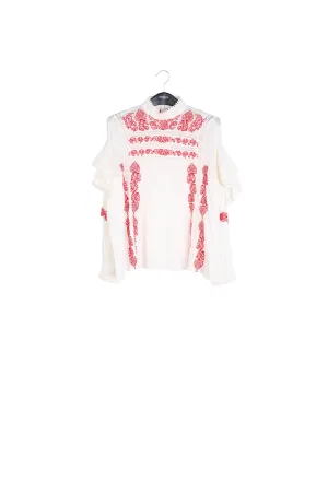 Off-white ruffled lace-trimmed top