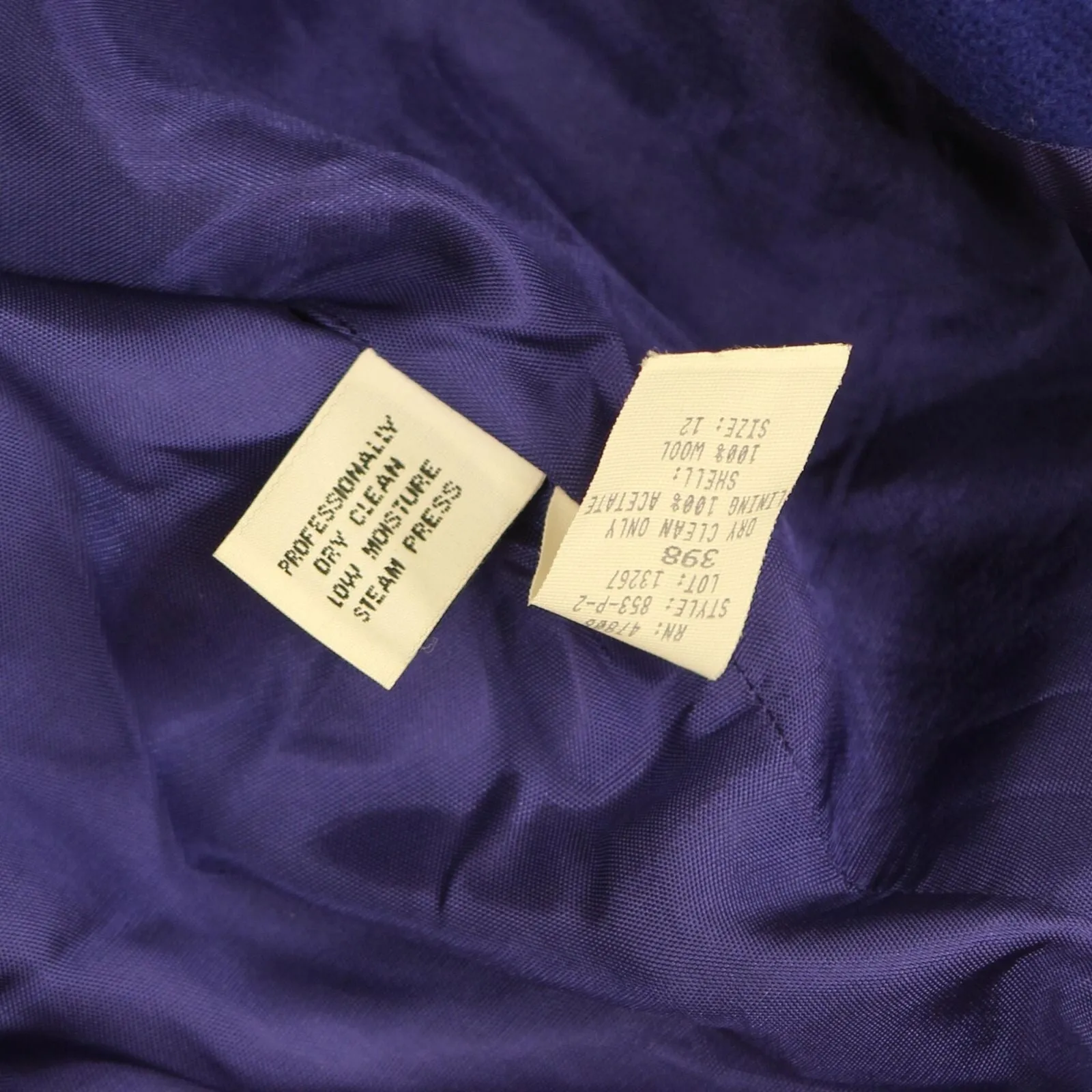 Oleg Cassini Vintage Womens Wool Petite Padded Shoulder Suit Coat Royal Blue 12P