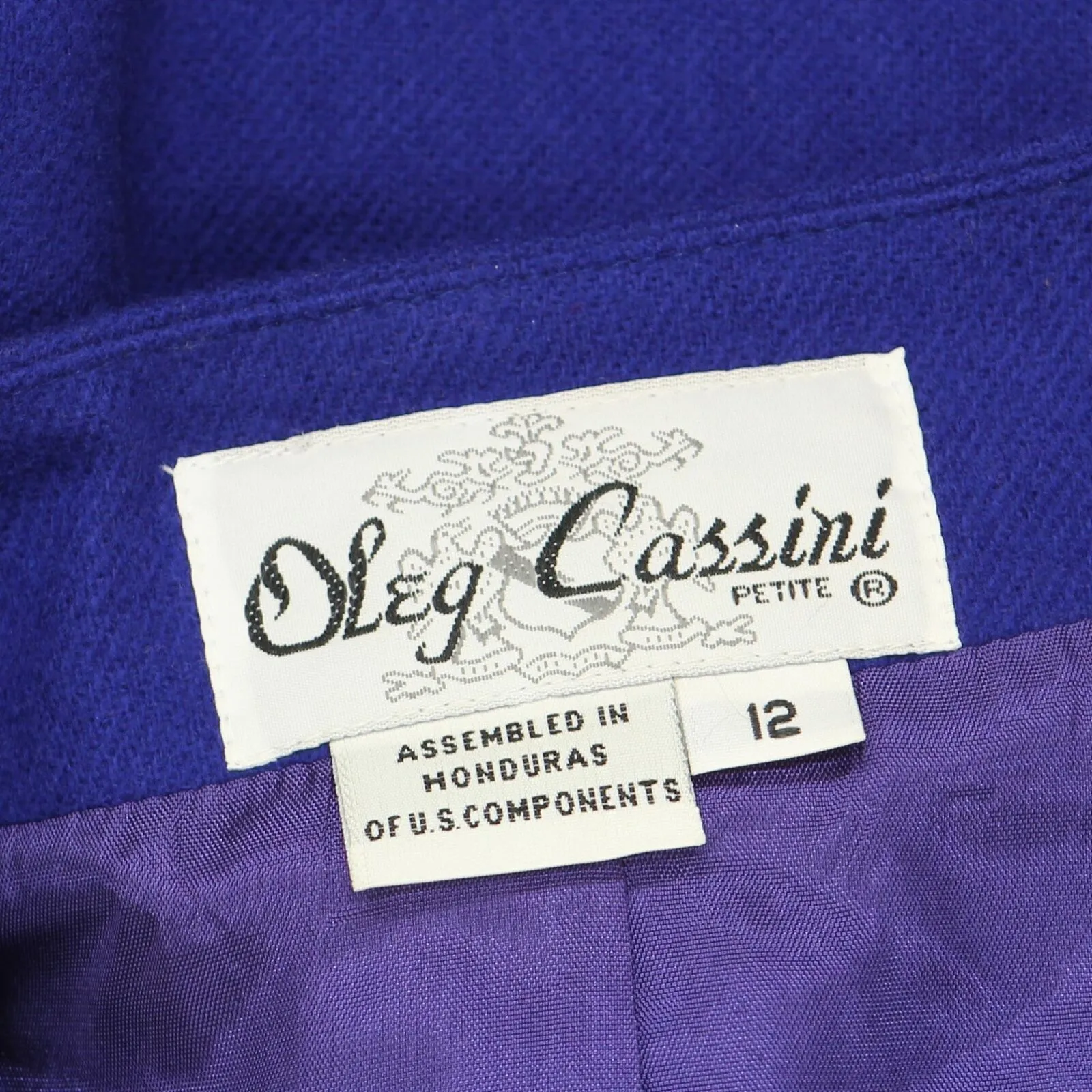 Oleg Cassini Vintage Womens Wool Petite Padded Shoulder Suit Coat Royal Blue 12P