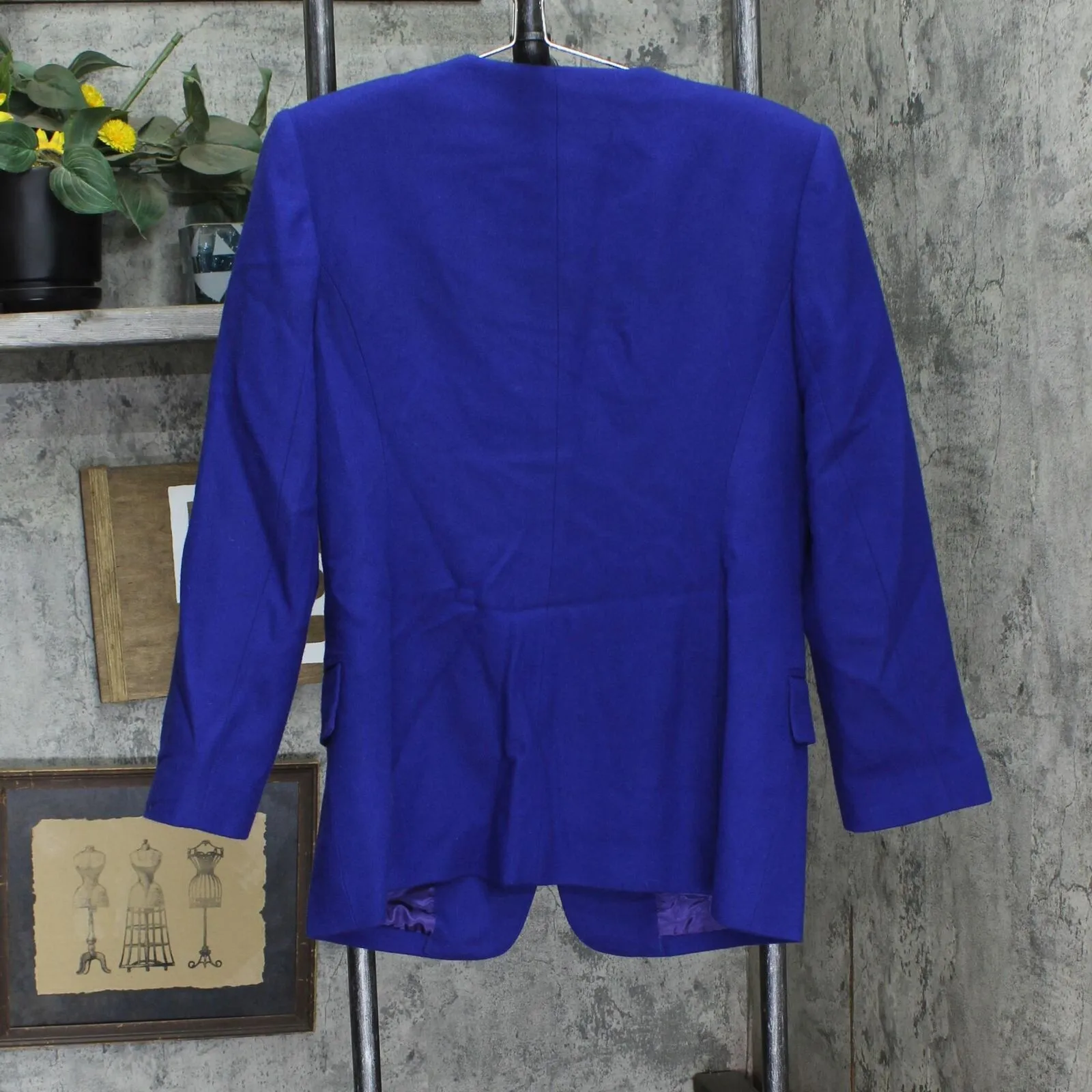 Oleg Cassini Vintage Womens Wool Petite Padded Shoulder Suit Coat Royal Blue 12P