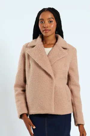 Oversized Boucle Double Breasted Jacket - Latte