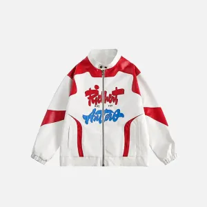 Oversized Zippered Leather Jacket for Trendy Y2K Fashion