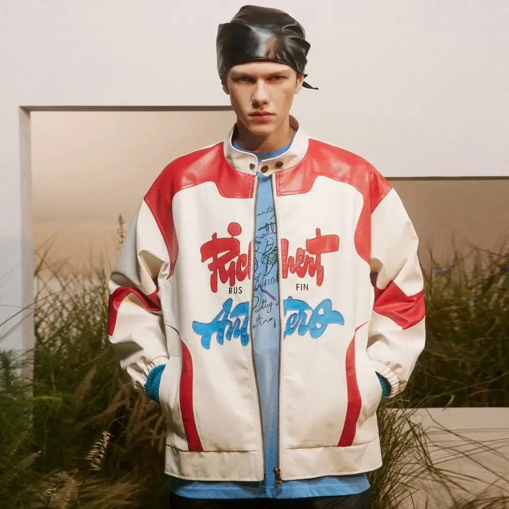 Oversized Zippered Leather Jacket for Trendy Y2K Fashion
