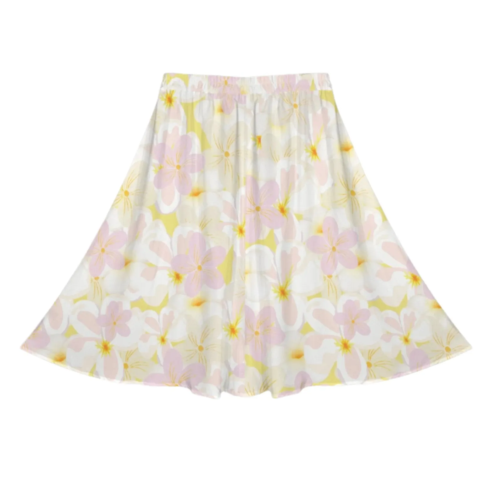 Pastel Frangipanis Yellow Mid Length Skirt with Pockets up to 5 XL (FWS)