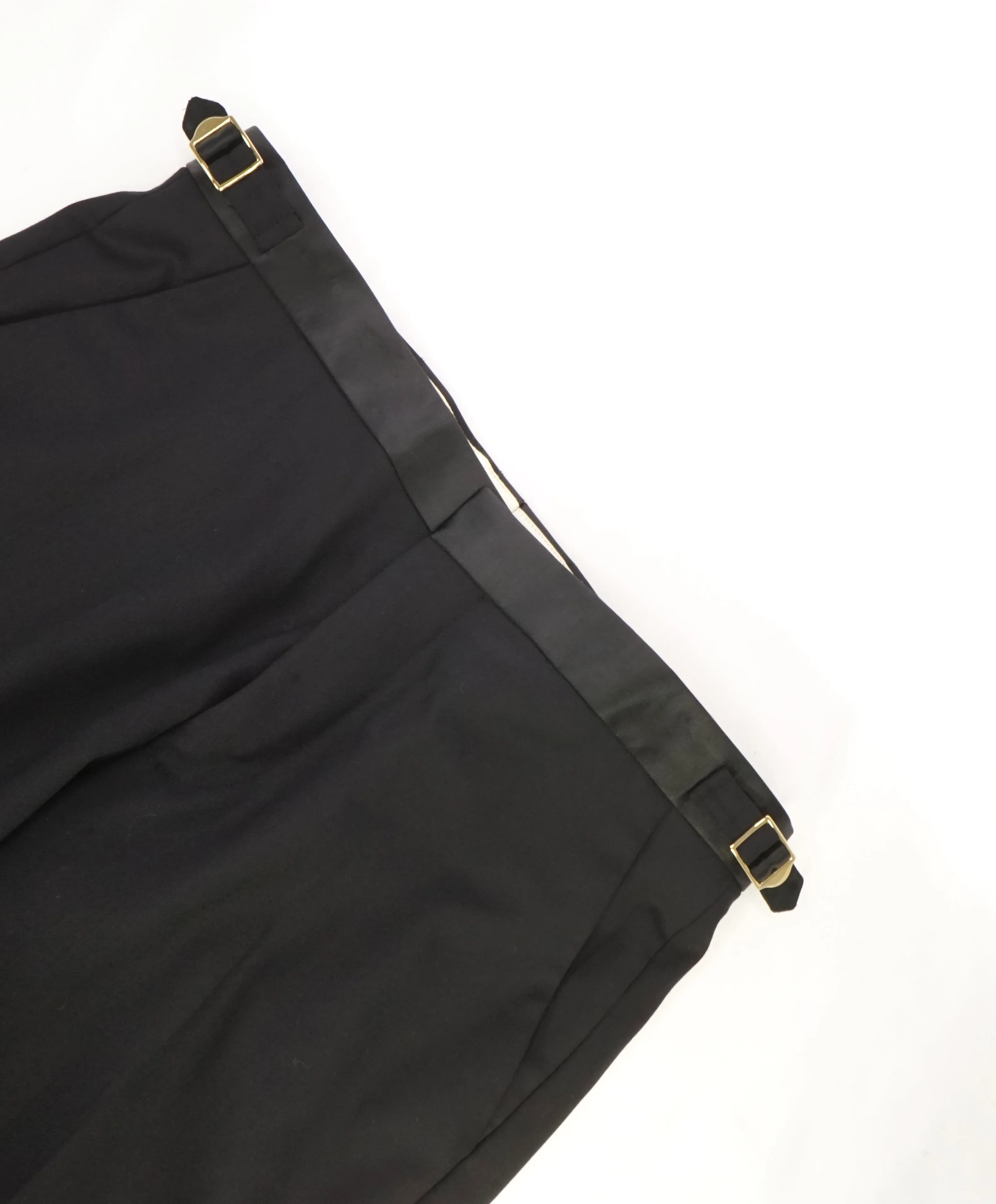 PAUL SMITH - GOLD SIDE-TABS Black Tux. Side Stripe Wool Pants - 32W