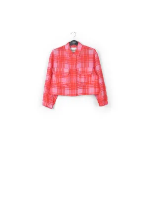 Pink and red checked cropped jacket