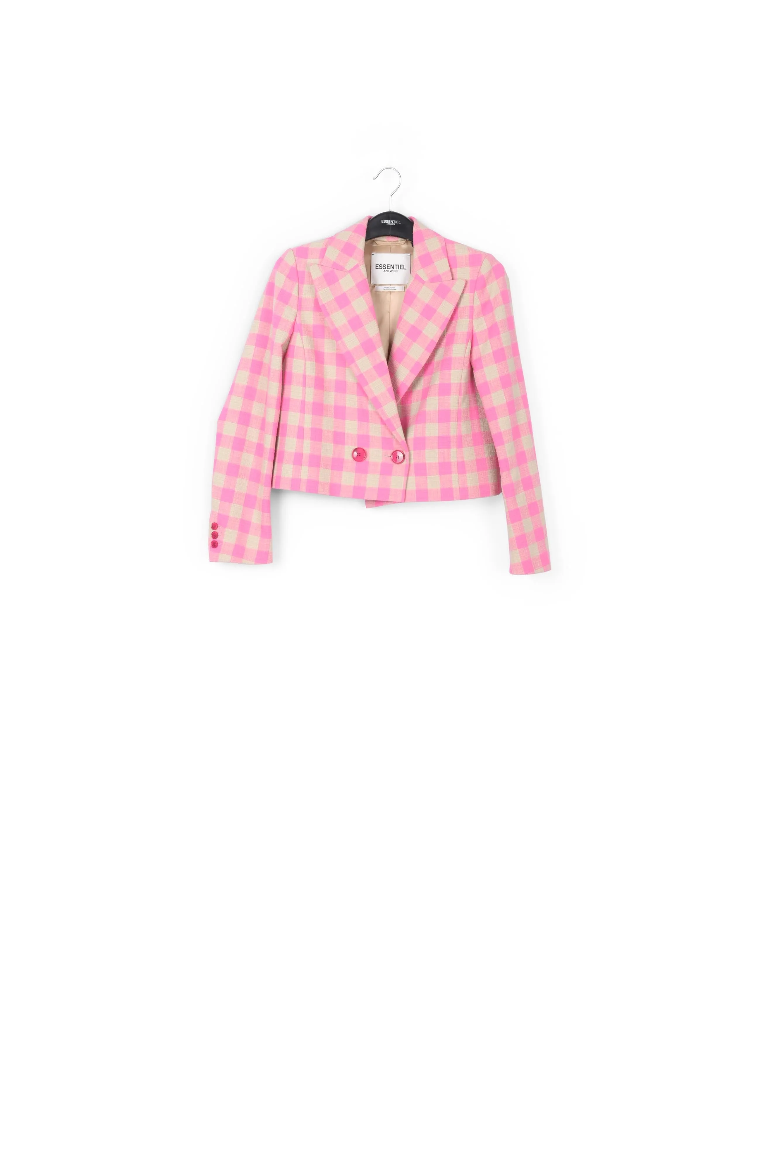 Pink checkered cropped blazer