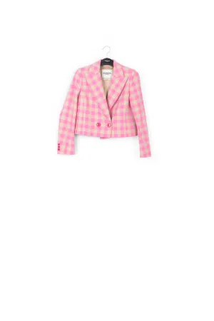 Pink checkered cropped blazer