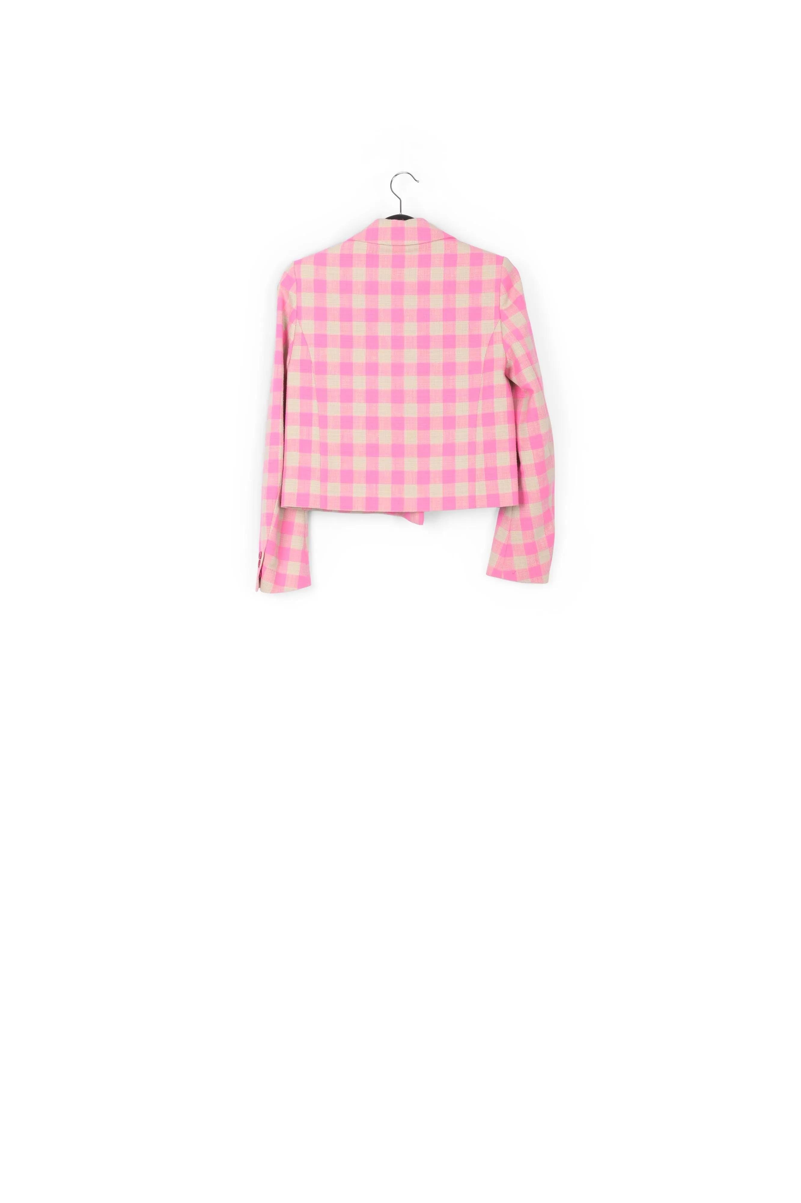 Pink checkered cropped blazer
