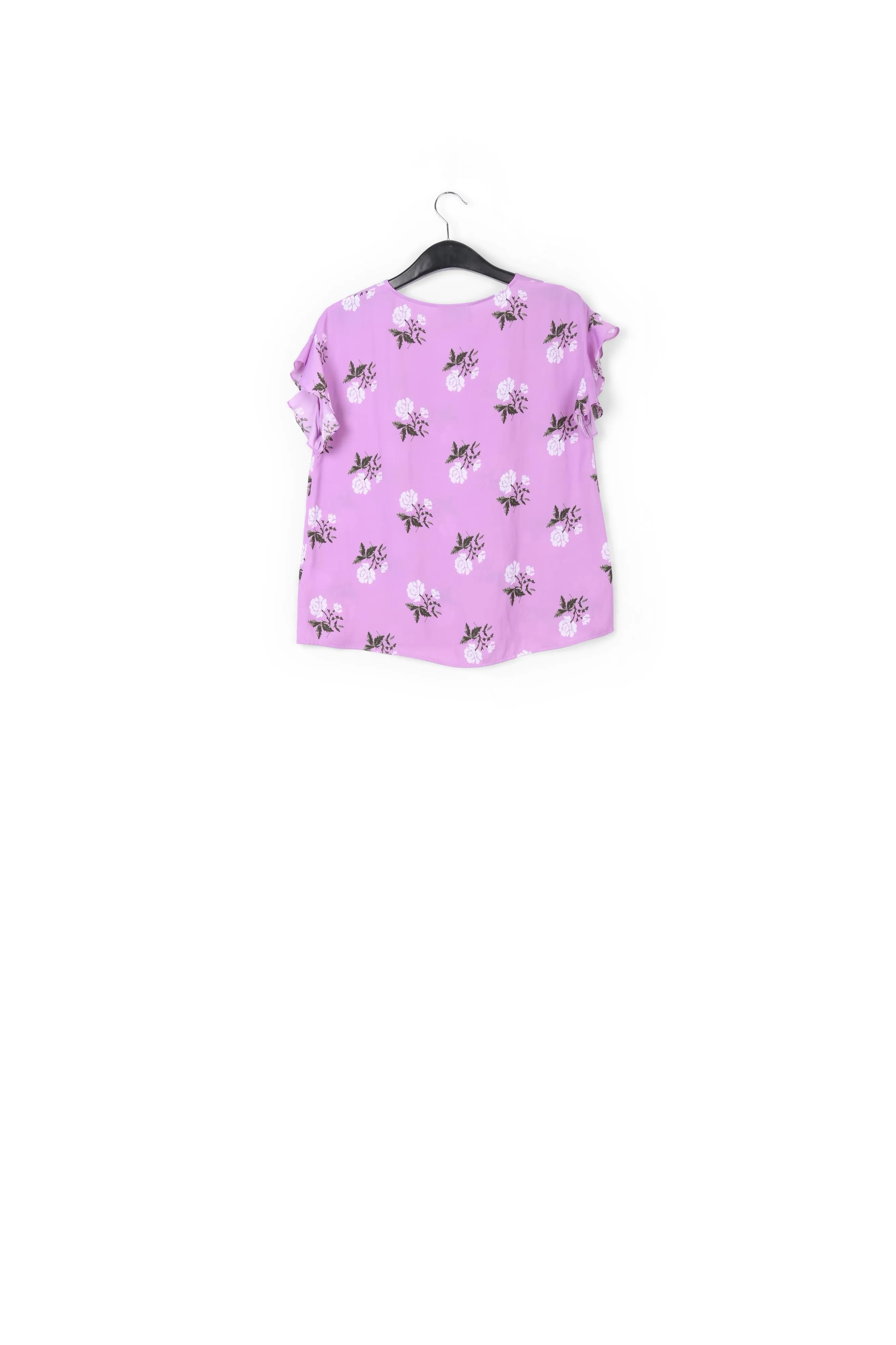 Pink flower print top with ruffled sleeves