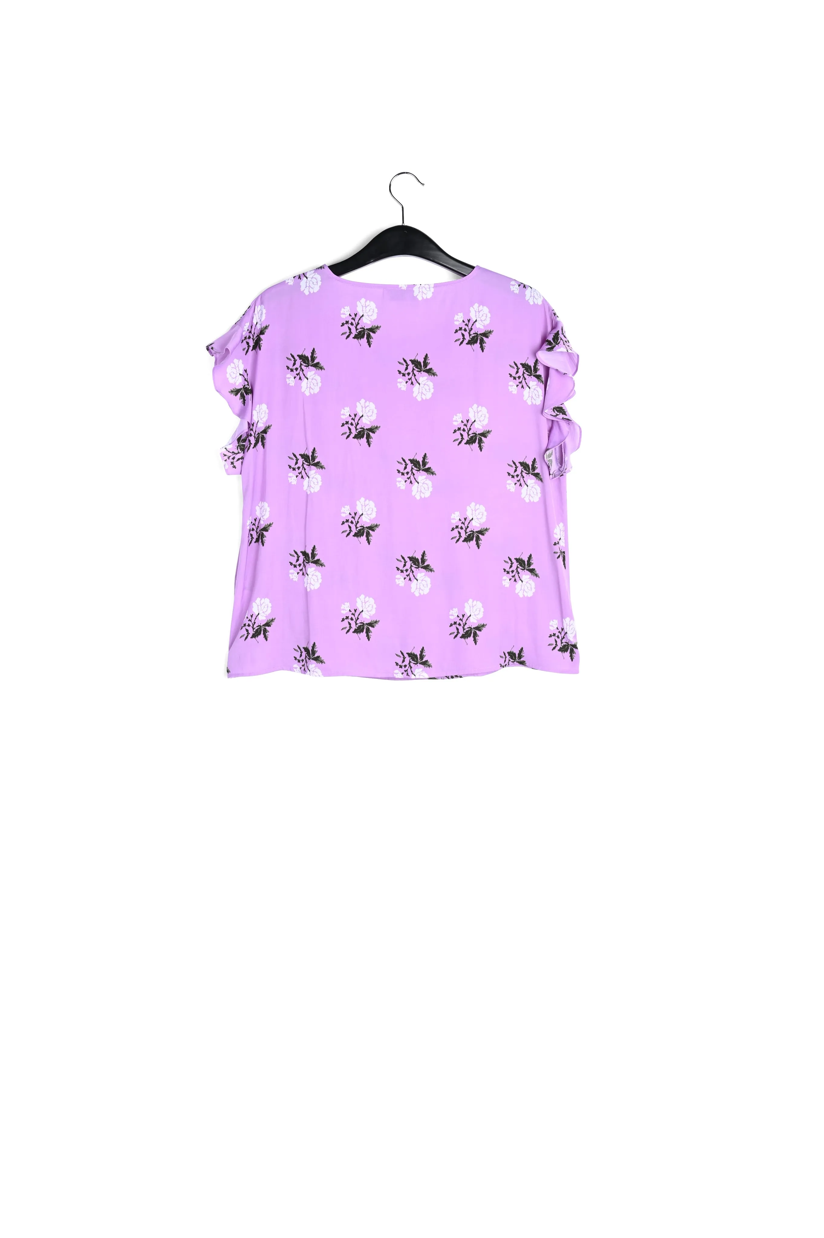 Pink flower print top with ruffled sleeves