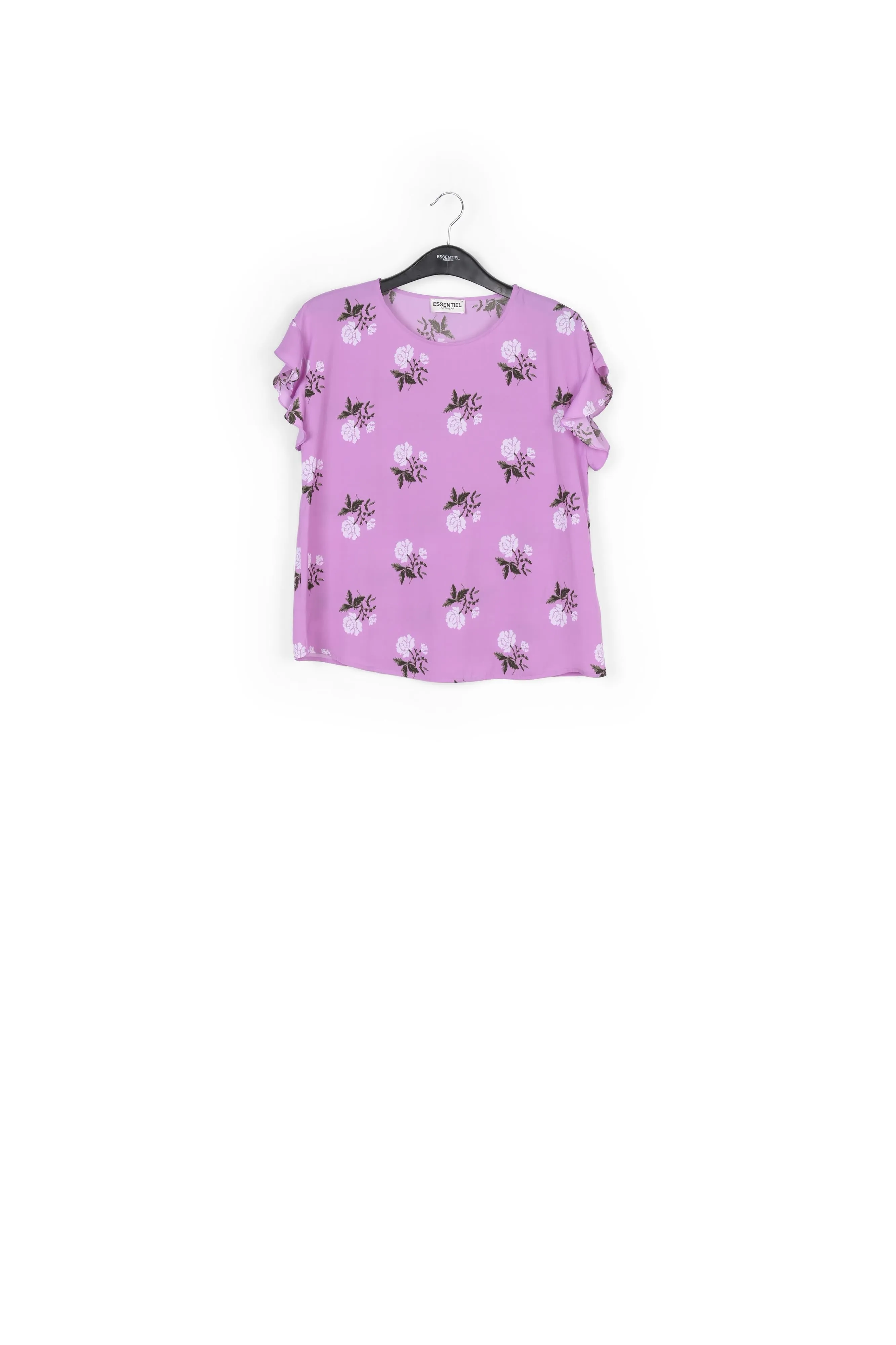 Pink flower print top with ruffled sleeves