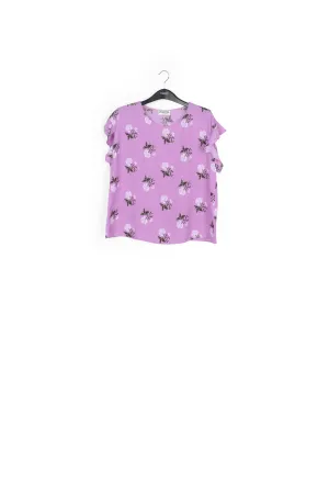 Pink flower print top with ruffled sleeves
