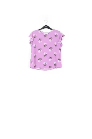 Pink flower print top with ruffled sleeves