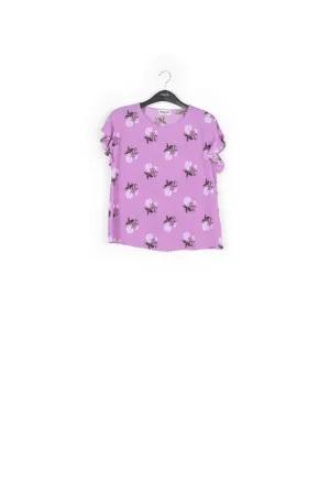 Pink flower print top with ruffled sleeves
