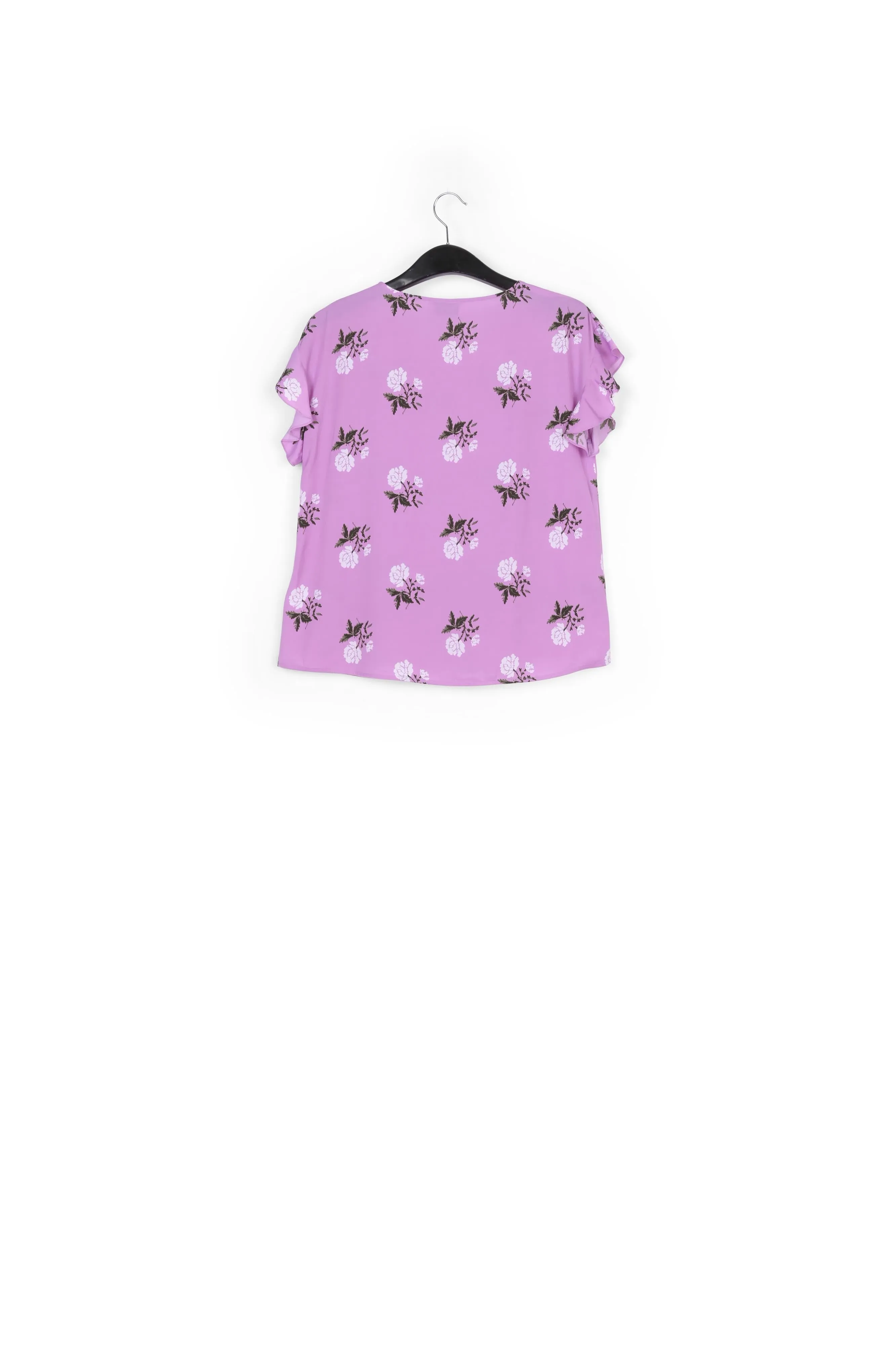 Pink flower print top with ruffled sleeves