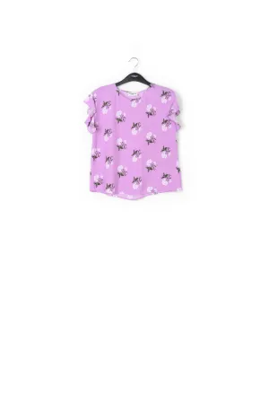 Pink flower print top with ruffled sleeves