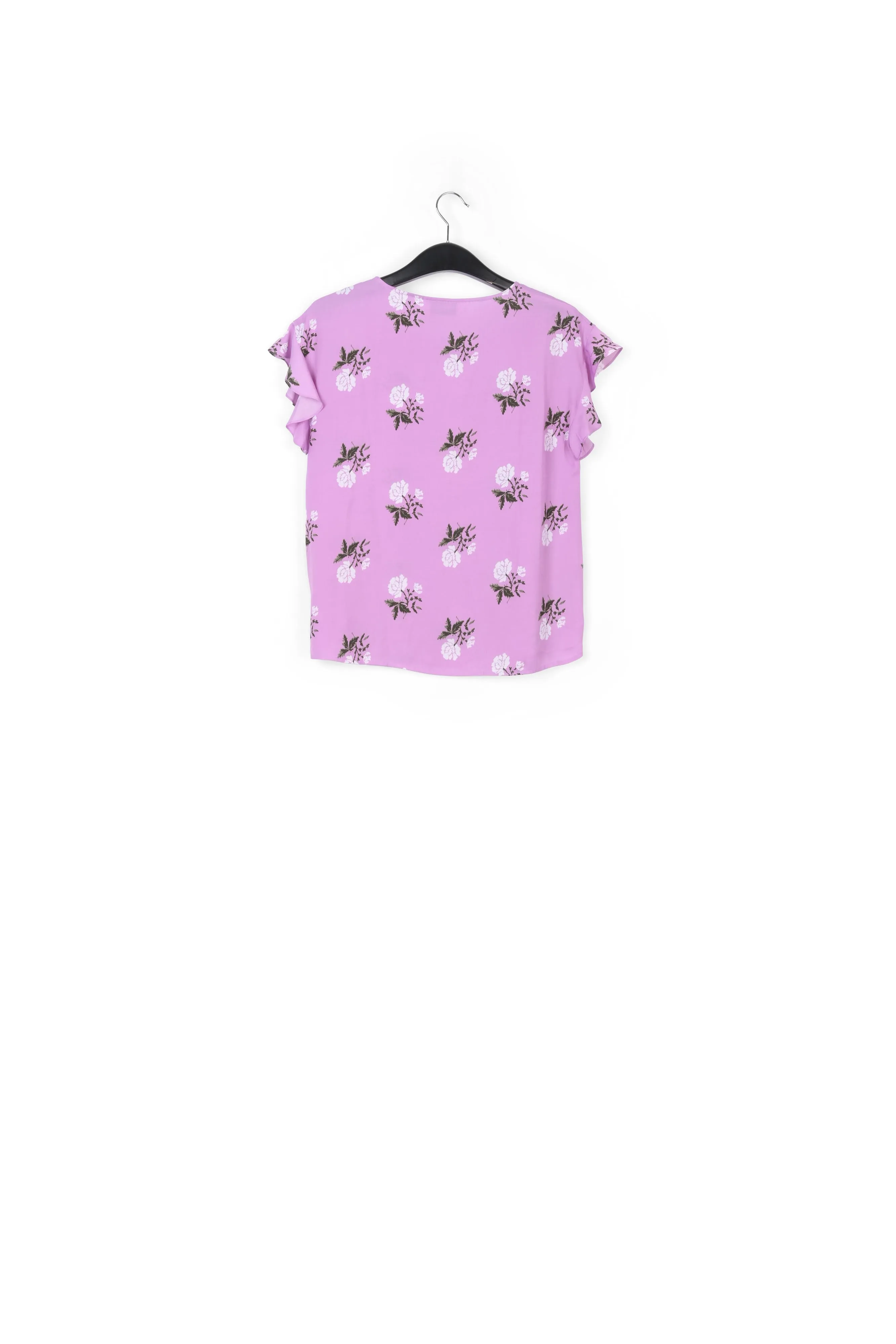 Pink flower print top with ruffled sleeves