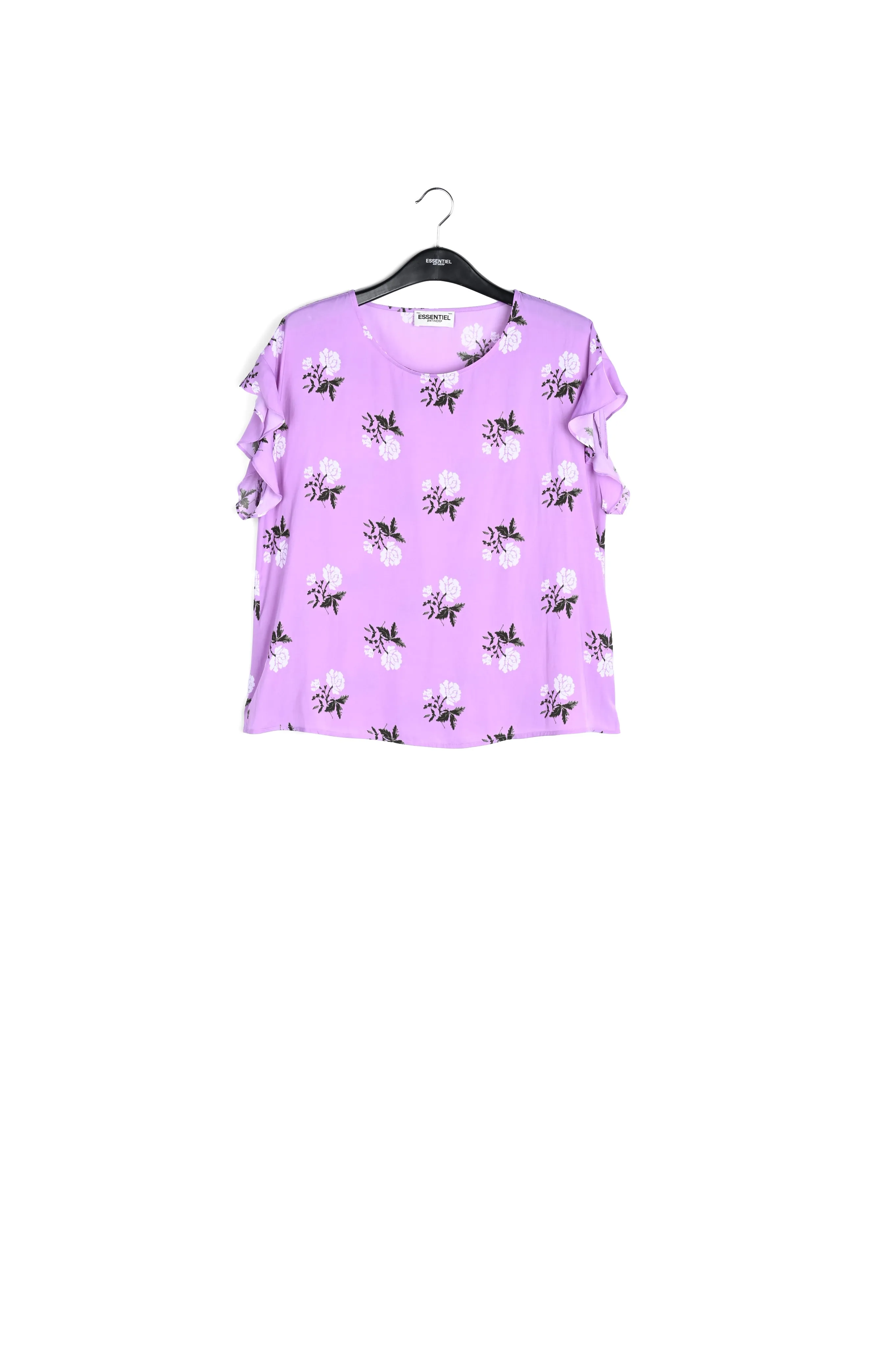 Pink flower print top with ruffled sleeves