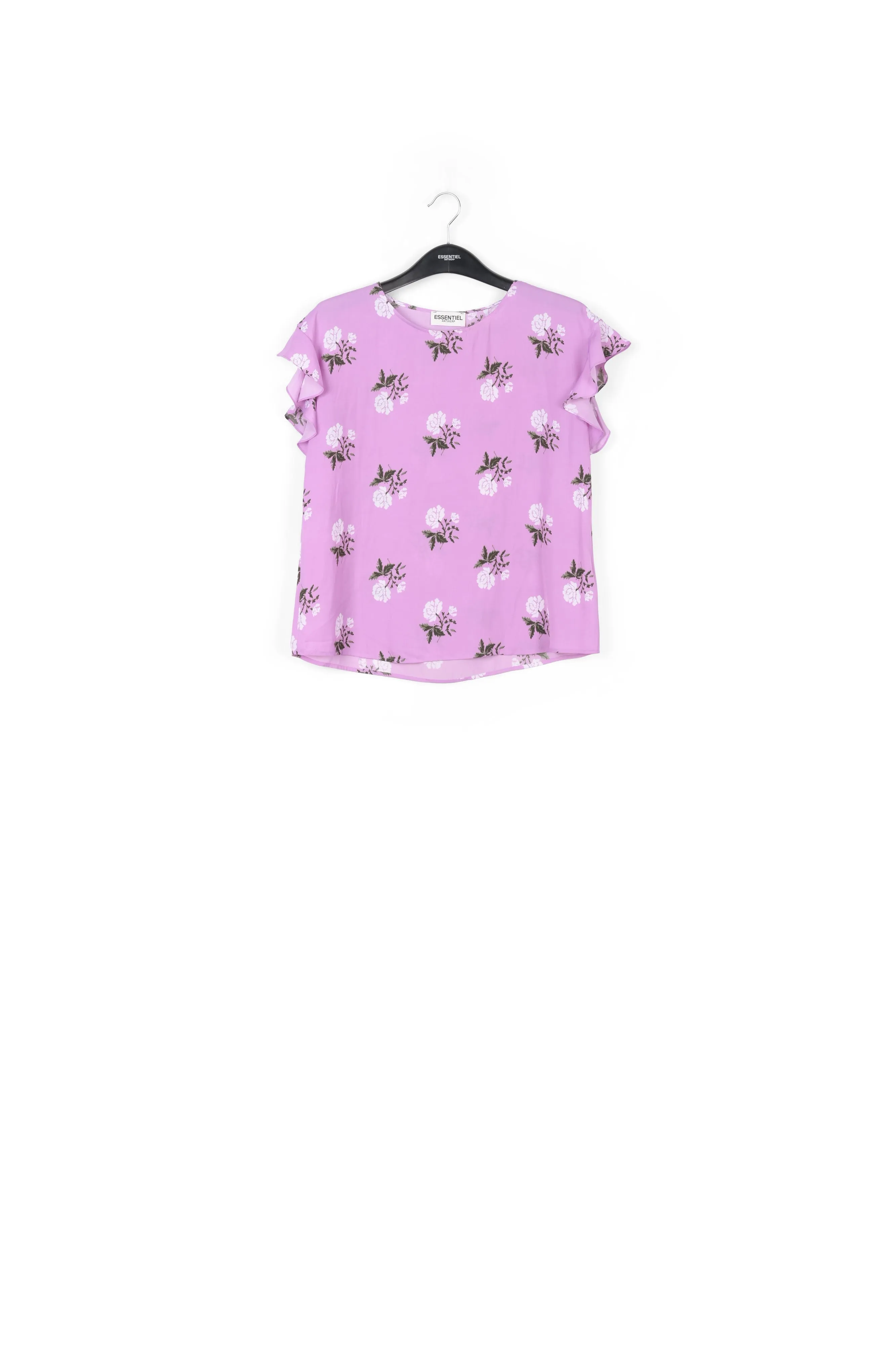 Pink flower print top with ruffled sleeves