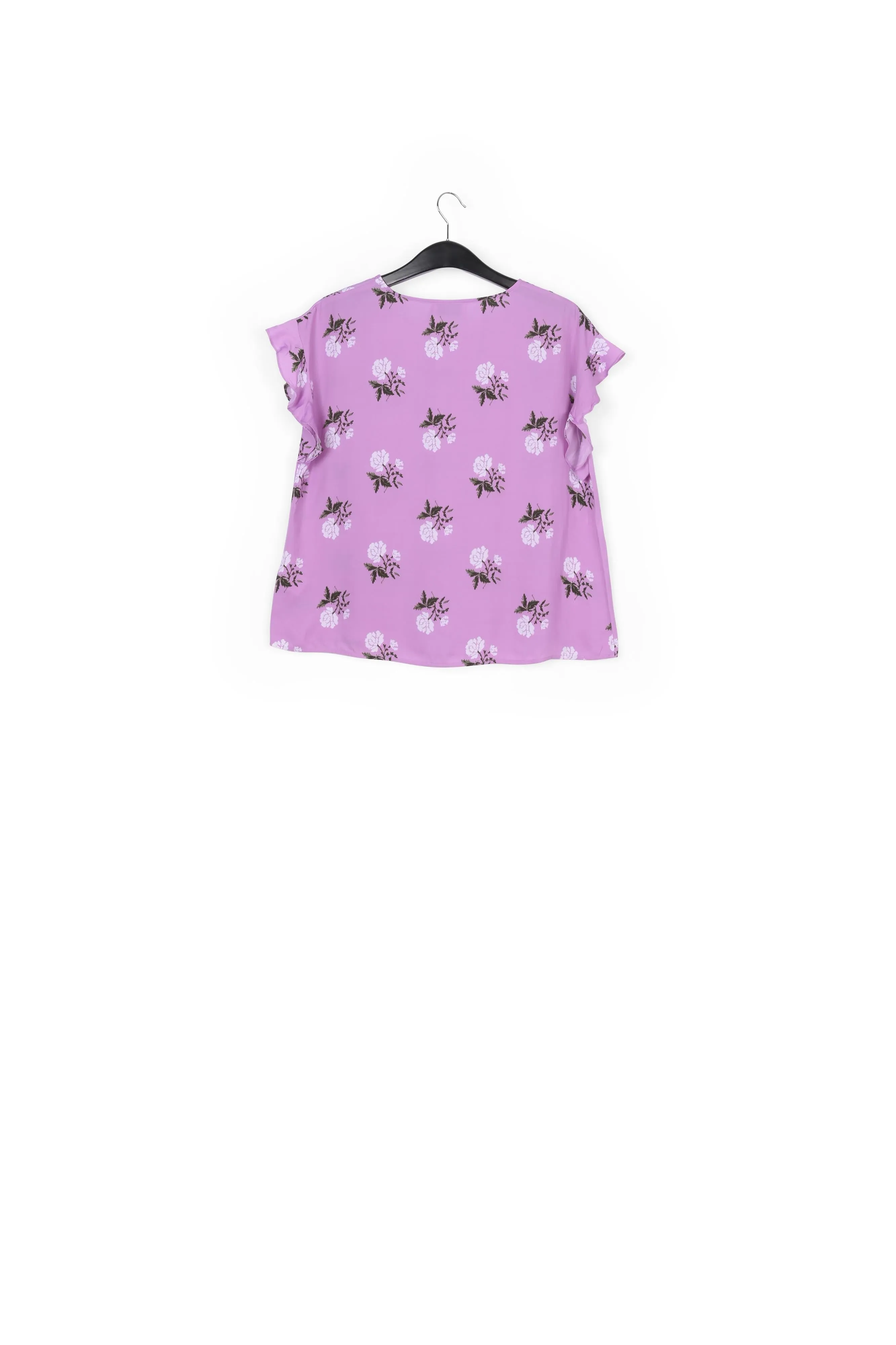 Pink flower print top with ruffled sleeves