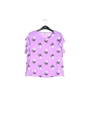 Pink flower print top with ruffled sleeves