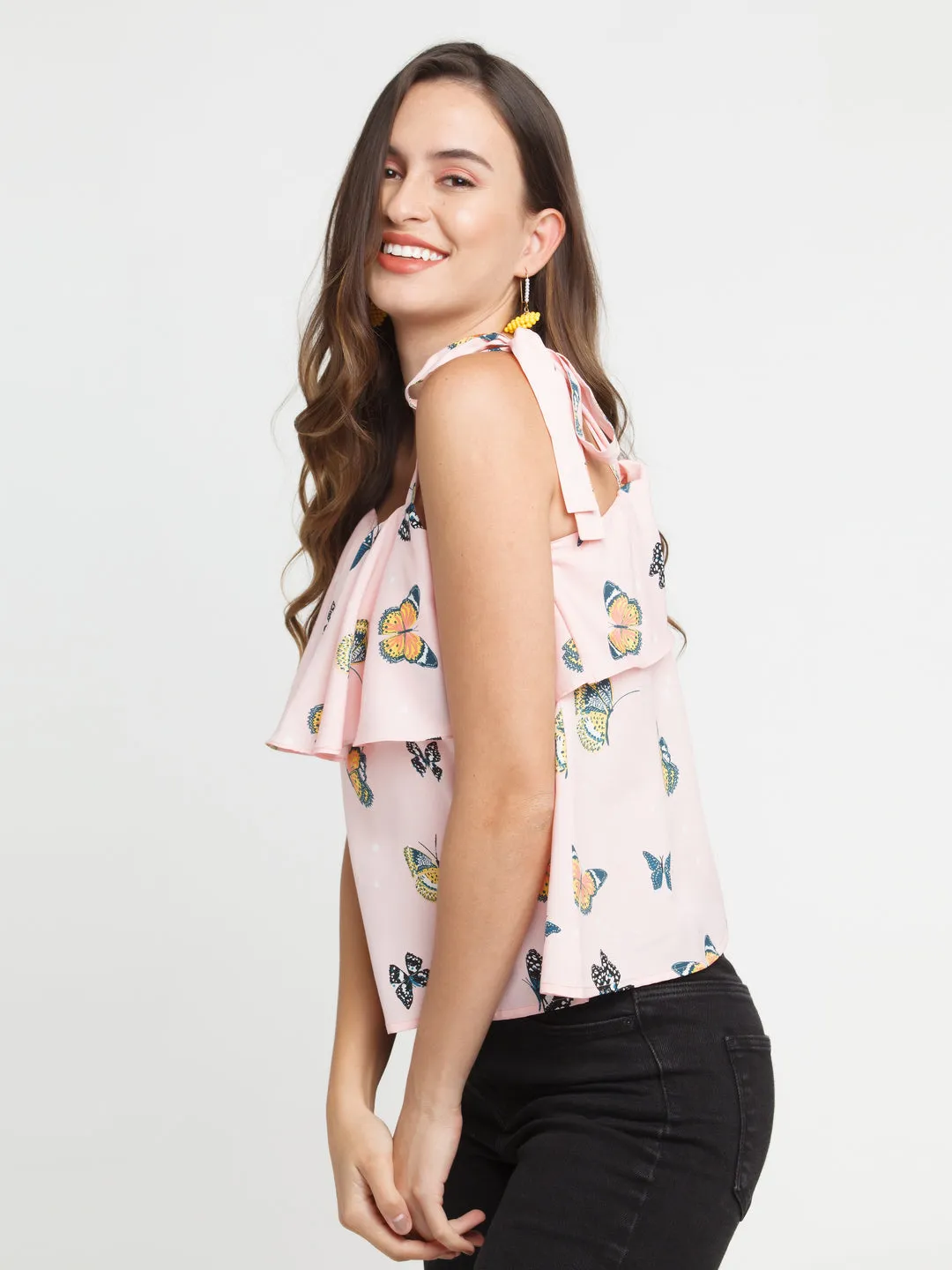 Pink Printed Ruffled Top