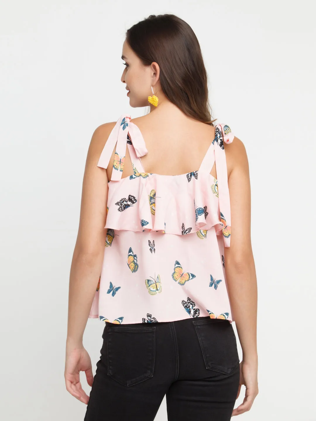 Pink Printed Ruffled Top
