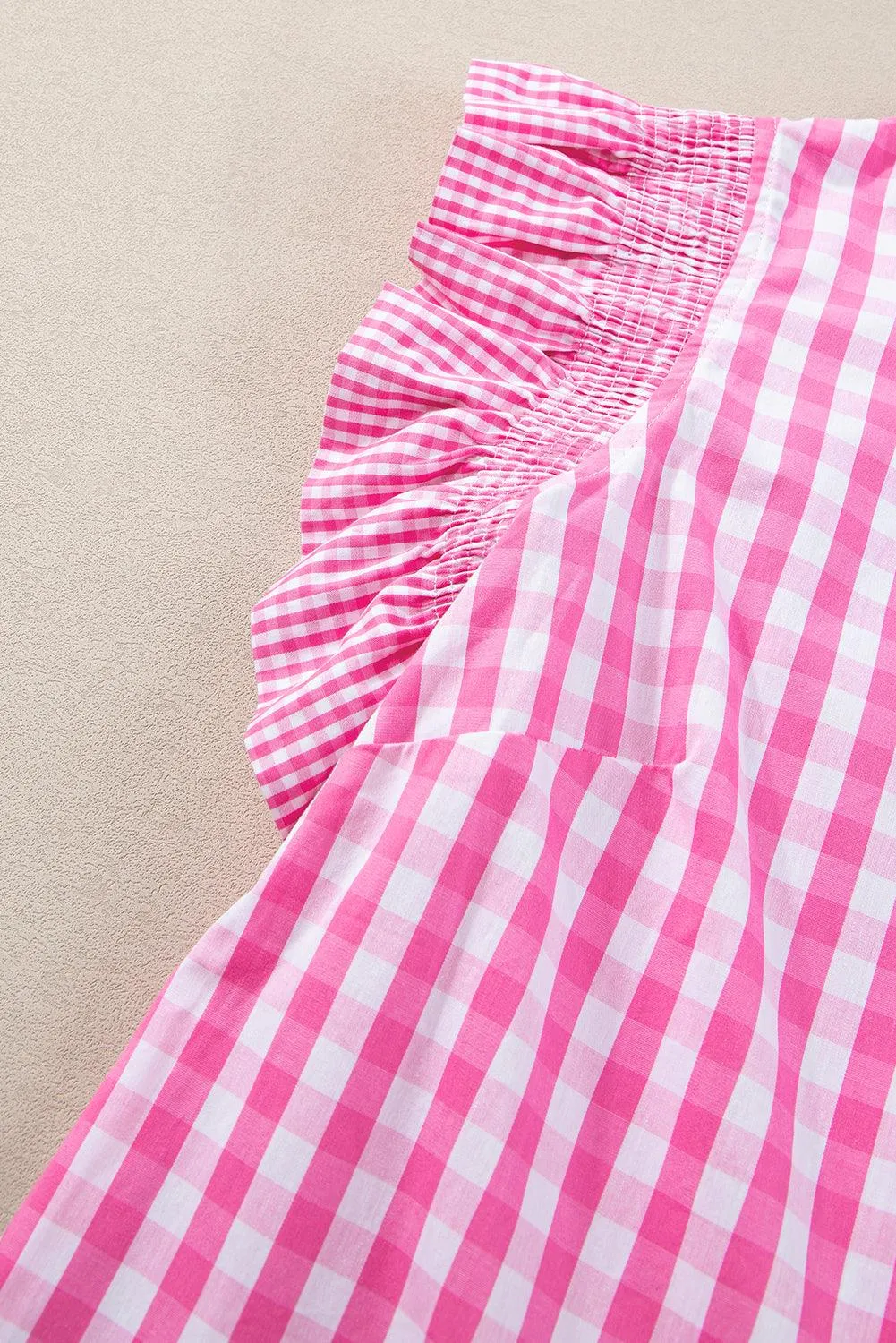 Pink Sassy Checkered Ruffled Blouse