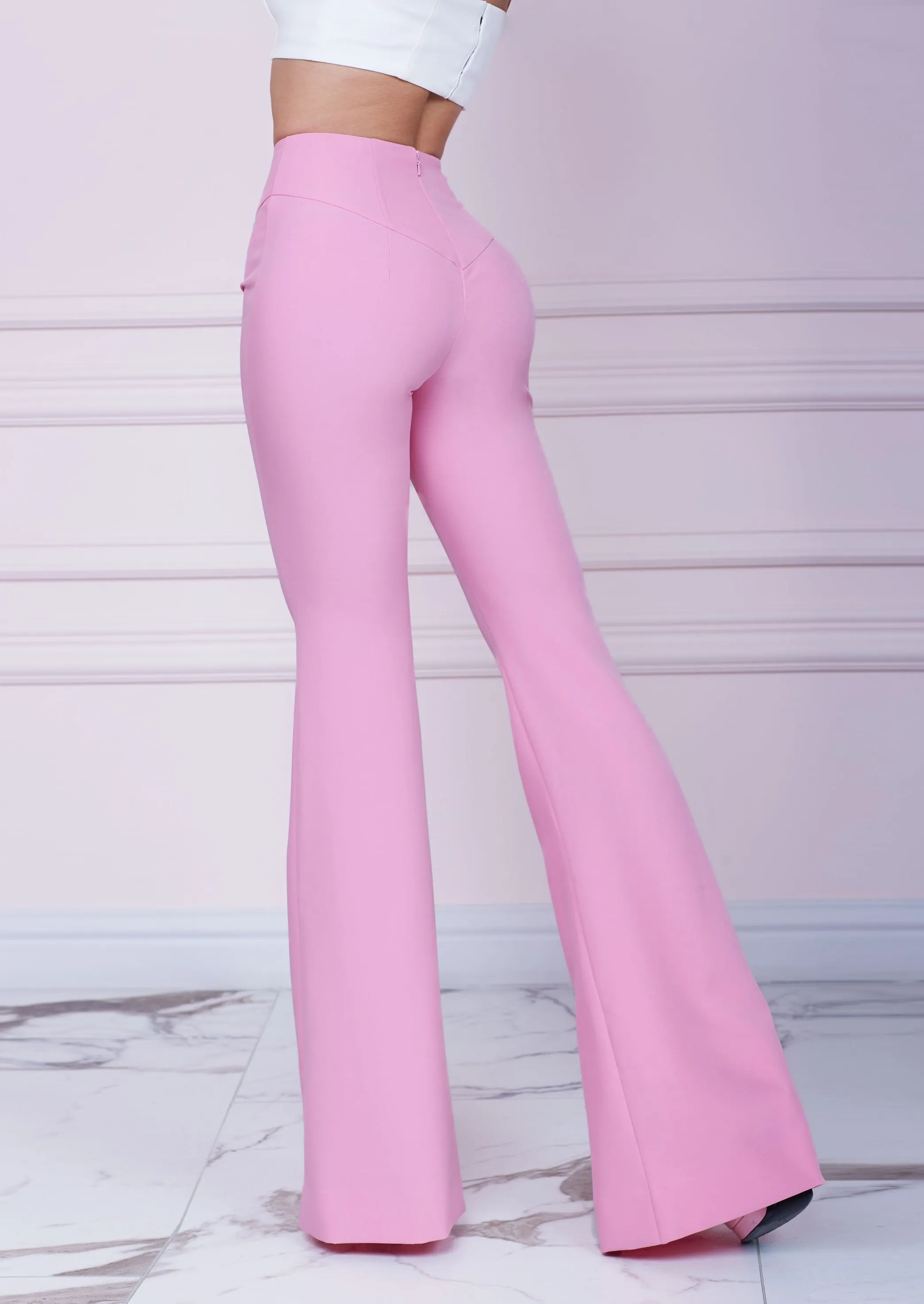 Pink Slim Fit Flared Trousers