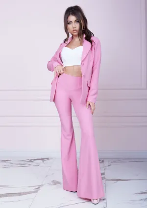Pink Slim Fit Flared Trousers