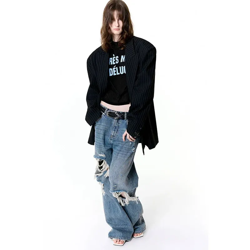 Pinstripe Double-Breasted Oversized Blazer