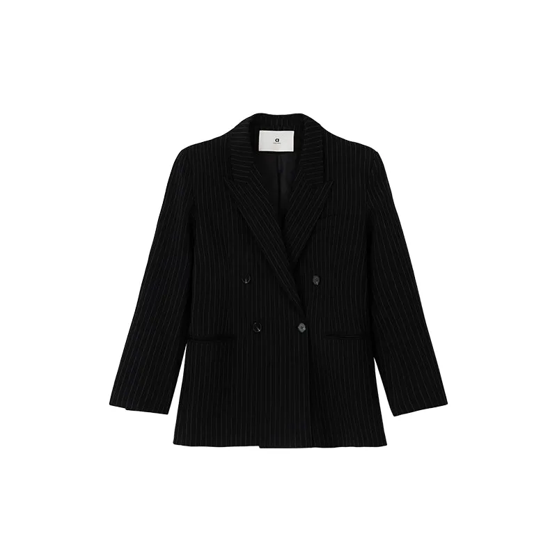Pinstripe Double-Breasted Oversized Blazer