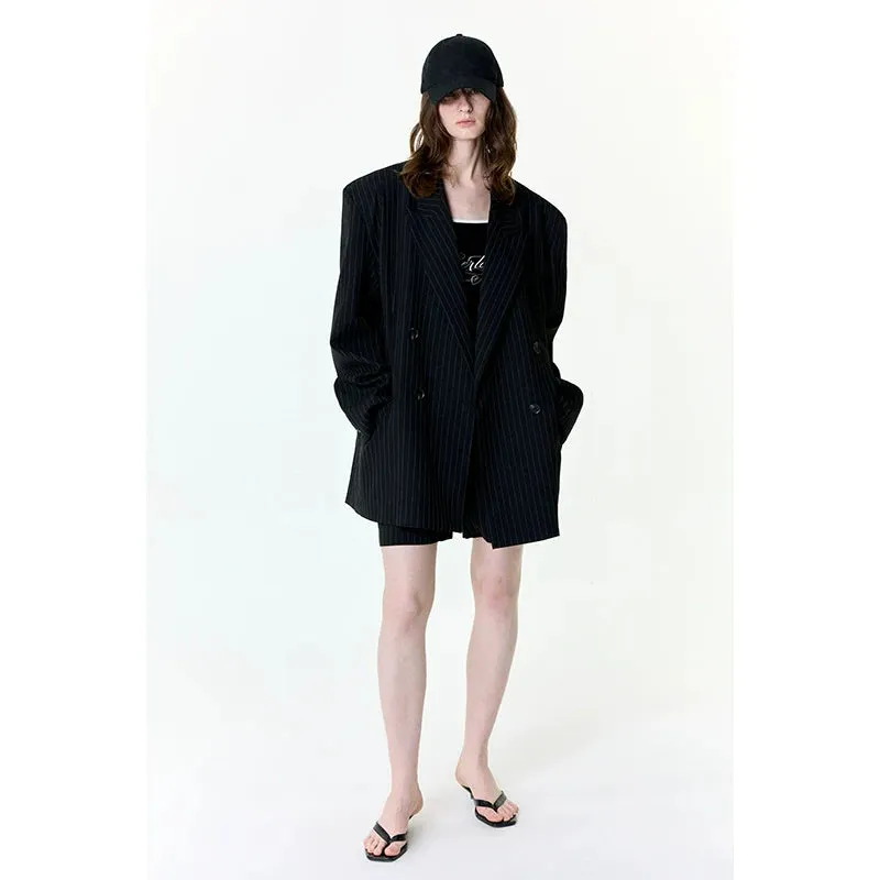 Pinstripe Double-Breasted Oversized Blazer