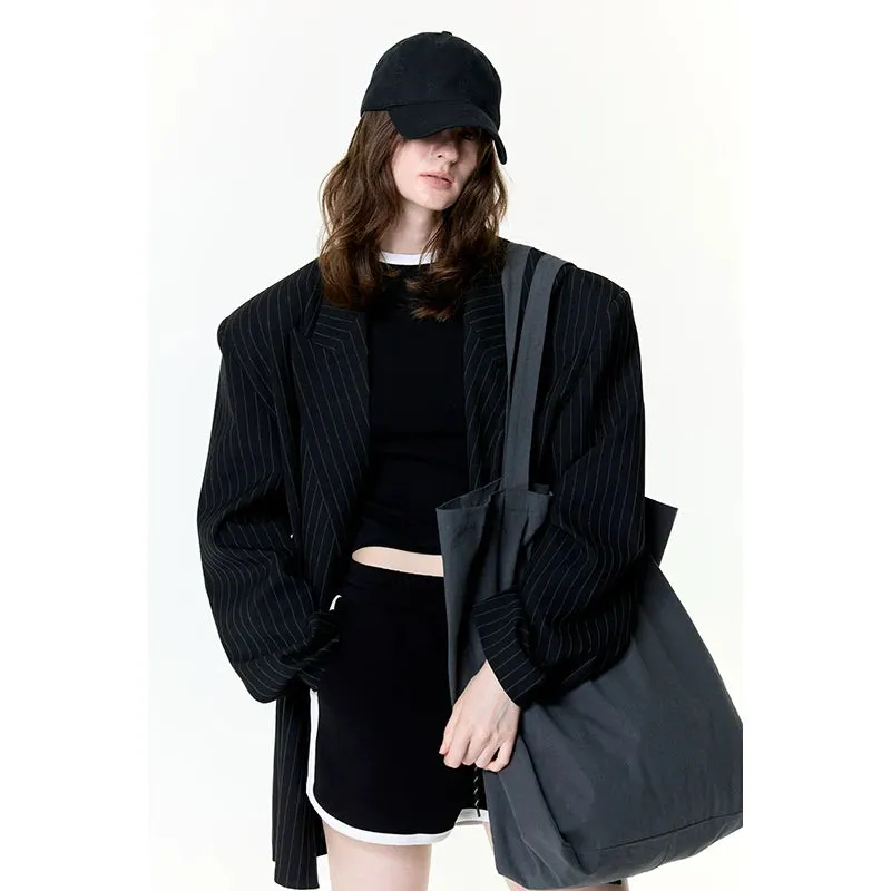 Pinstripe Double-Breasted Oversized Blazer
