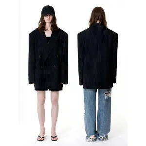 Pinstripe Double-Breasted Oversized Blazer