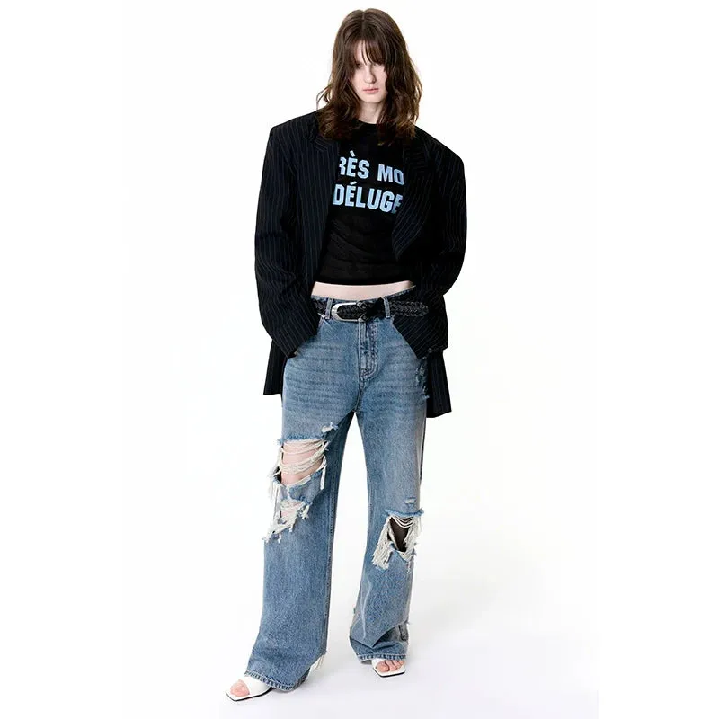 Pinstripe Double-Breasted Oversized Blazer