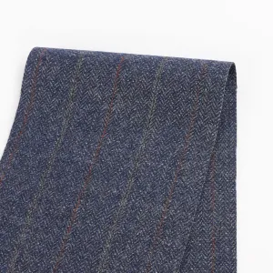 Pinstripe Herringbone Wool Blend Suiting - Marine Mix (remnant)