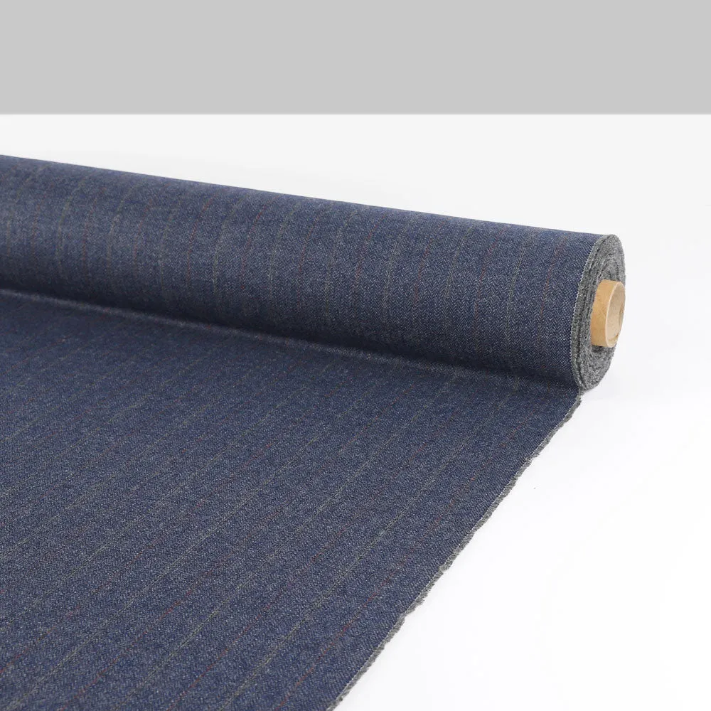 Pinstripe Herringbone Wool Blend Suiting - Marine Mix (remnant)